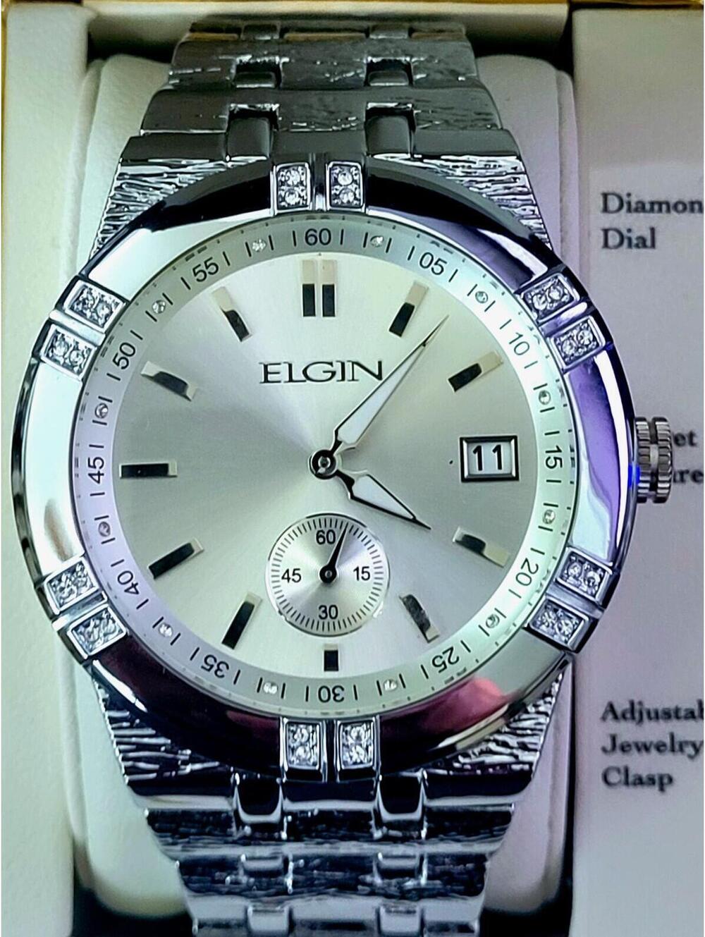 Rare NOS Elgin Mens Sub Dial Diamond Watch Authorized Dealer‎
